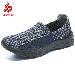 Dress Shoes STRONGSHEN Summer Men Handmade Casual Breathable Flats Shallow Woven Walking Slip On Loafers Zapatos De Mujer 230726