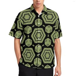 Men's Casual Shirts Moss Green Print Blouses Men Hexagon Shape Summer Short Sleeve Design Vintage Oversize Beach Shirt Birthday Gift
