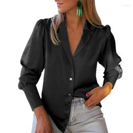 Women's Blouses Satins Summer Shirts For Womens Solid Colour Lapel Loose Button Up Shirt