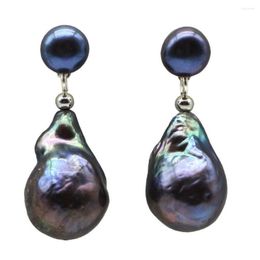Dangle Earrings Women's Black Pearl Drop Natural Baroque Handmade Silver Original Jewelry Gifts For Mom