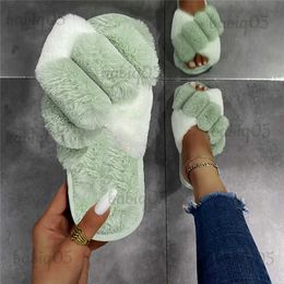 Slippers Warm Fluffy Slippers Women Faux Fur Cross Indoor Floor Slides Flat Soft Furry Shoes Ladies Female Non Slip House Shoes Whosale babiq05
