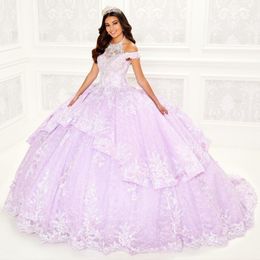 Lavender Sexy Off The Aplower Ball Hown платья Quinceanera Appliques кружев Tull Cinderella 16 Princess Platens vestidos de 15 Anos