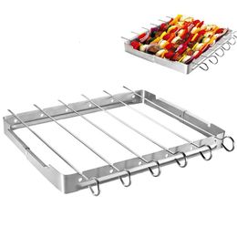 BBQ Tools Accessories Kapmore Heat-Resistant Skewer Rack Set Non-Stick Stainless Steel Barbecue Skewer With BBQ Grill Rack BBQ Tools Accessories 230726