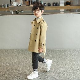 Tench coats 516Y Children Trench Coat Autumn Boys Jacket Long Double Breasted Turndown Collar Loose Casual Kids Windbreaker Clothes Hw109 230726