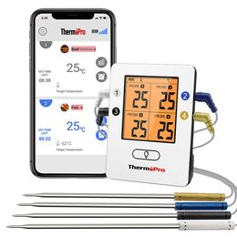 Curtains Thermopro Tp25 Bluetooth 150m Wireless 4 Probes Kitchen Meat Thermometer Backlit Oven Barbecue Digital Thermometere Rechargeable