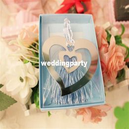 Wedding Favours gifts silver stainless steel declining double cutout heart bookmark with White tassel283Z