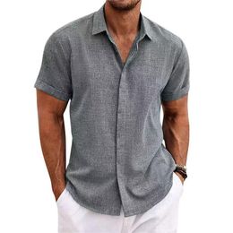 Mens Casual Shirts Spring Summer Loose Linen Solid Sleeve TurnDown Collar Button Retro Shirt For Male Blouse Sexy Tops 230726