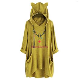 Women's Hoodies Teen Girls Halloween Ears Hat Top Long Sleeve Cute Print Casual Hooded Fitted Hoodie Oversized