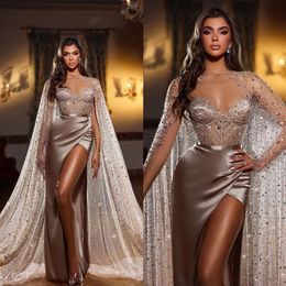 Shiny Champagne Evening Gown Elegant Sweetheart Sequined Mermaid Dresses With Wraps Prom Dress Formal