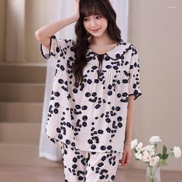 Women's Sleepwear Pajamas Set Women 2 PCS Floral Short Sleeve Top Trousers Suit Casual Summer Ladies Nightwear Sets Home Clothes