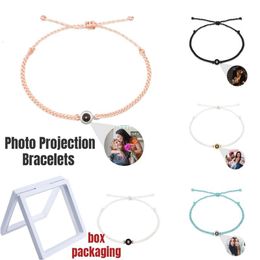 Bangle Personalised Circle Po Bracelet Custom with Couple Projection Bracelets Memorial Jewellery Gift for Women Men 230726