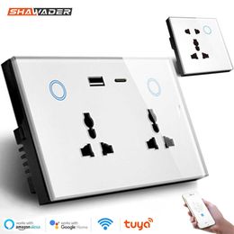 Smart Power Plugs Tuya Wifi Smart Life USB Type C Wall Socket Universal Electrical Plug Outlet Power Touch Switch Wireless by Alexa Home HKD230727