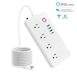 Smart Power Plugs Tuya Wifi Smart Power Strip 15A US 4 Socket 3 USB 1Fast Charging Ports Voice Control SmartLife APP Works With Alexa Assis HKD230727