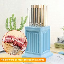 BBQ Tools Accessories 49 Holes BBQ Meat Skewer Tool Box Kebab Maker Barbecue Fast Maker Meat Cutter Roast Kitchen Accessories for Home BBQ Party 230726