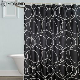 Shower Curtains YOMDID Black bath curtain white circle pattern shower curtains waterproof thickened polyester bath curtain with 12 pcs Hooks 230727