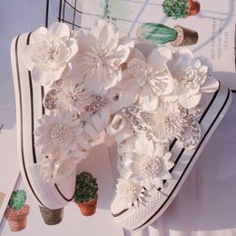 Dress Shoes Original Butterfly Flower High-top Canvas Shoes Sweet Lace-up Women's Shoes White Inner Height-increasing Vulcanized Shoes 230726