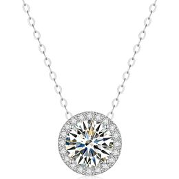 Moissanite Diamante 6,5 mm 1CT Colar Pingente Feminino Colar Prata 925 Correntes Festa Nupcial Jóias Finas