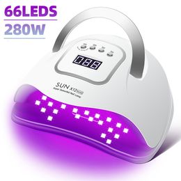 Nail Dryers 66LEDs Powerful UV LED Lamp For Nails 280W Nail Dryer for Curing All Gel Nail Polish With Motion Sensing Nail Salon Equipment 230726