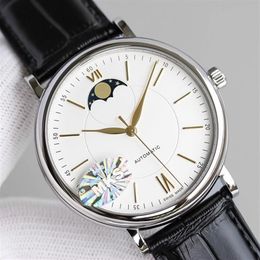 40MM case 11MM Thin Moon moonphase working Leather Strap automatic cal 35800 movement men watch wristwatch business simple shirt w265T