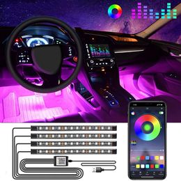 Auto Interior Light RGB LED Decorative Strip With USB Wireless Remote Music Control Multiple Modes Car Foot Light292p