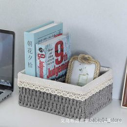 Storage Baskets Set Desktop Storage Box Cosmetic Keys Snacks Coffee Table Sundries Living Room Porch Home Rattan Storage Basket Woven Frame R230726