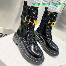 Designer Boots Luxury Medium Boots Martin Women's Brand Fashion Shoes Black White Shiny Leather Outdoor Cycling Size 35-40