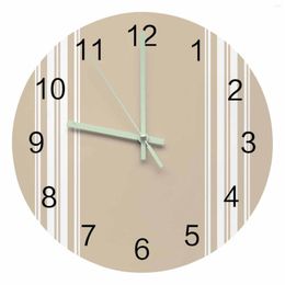 Wall Clocks Khaki Stripe Luminous Pointer Clock Home Interior Ornaments Round Silent For Living Room Bedroom Office Decor