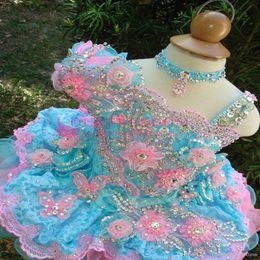 Lindos vestidos de cupcake para meninas com miçangas e flores com mini saias curtas infantis para meninas com renda macia para concurso Dres1996