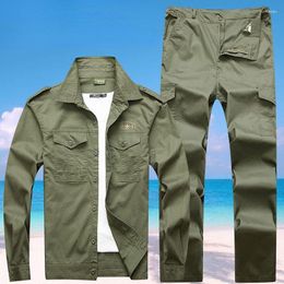 Men's Tracksuits Set Of 2 Pieces For Men Spring Autumn 2023 Tactical Military Green Army Jacket Pants Training Labor Work Clothes Suit