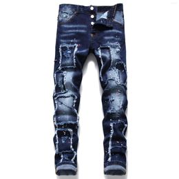Men's Jeans Men Skinny Stretch Light Blue Patch Long Pants Quality Male Fashion Slim Ripped 38