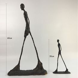 Decorative Objects Figurines Handmade Crafts Brass Character Statue Walking Man Person Lone Walker Sculpture Home Decoration Office Interior Decor 230727