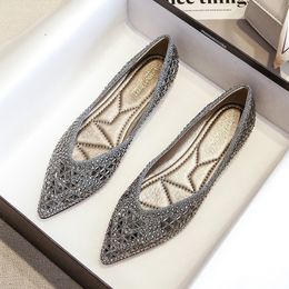 Dress Shoes famous brand rivets flats women pointed toe glitter beading ballerian shoes shallow mouth sequined cloth moccasins plus size 43 230726