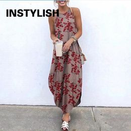 Dresses Women Summer Casual Sleeveless Halter Neck Long Dress Oversize Solid Irregular Maxi Dress Retro Loose Beach Sundress Robe