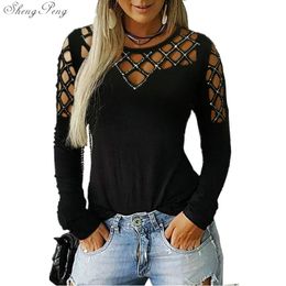 Womens Blouses Shirts Plus Size Fashion Hollow Bling Blouse Casual Sexy Solid Top Female Women Tops Long Sleeve Shirt Blusa Pullover V1755 230726