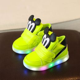 Cartoon Mouse Light Up Sneakers Kids Casual Skateboard Shoes Fashion Leather Children Sport Shoe Baby Girls Boys Toddler Shoes