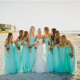 Turquoise Long Bridesmaid Dresses 2019 New Fashion Sweetheart Ruched Bodice Floor Length bridemaids Dress For Beach Wedding party 192U