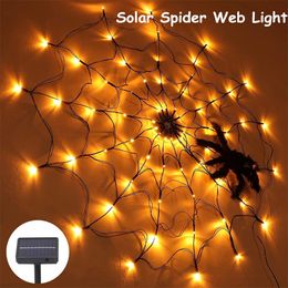 Garden Decorations Solar Halloween LED Spider Web Lights Waterproof Black Net Purple String Light Outdoor Home Party Decor 230727