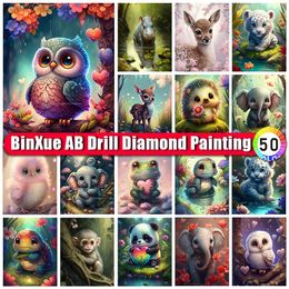 Feeding Binxue Cartoon Owl Ab Diamond Painting Turtle Panda Cross Handmade Diy Elephant Tiger Hippo Mosaic Art Home Decor Gift