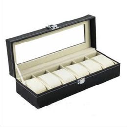 6 Grid Jewellery Watch Collection Display Storage Organiser Leather Box Case Storeage Accessories278S