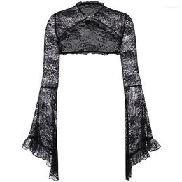 Women's Jackets Gothic Cloak Cape Jacket Cropped Lace Flare Sleeve Poncho Shawls Coat Victorian Goth Steampunk Cardigan Crop Top