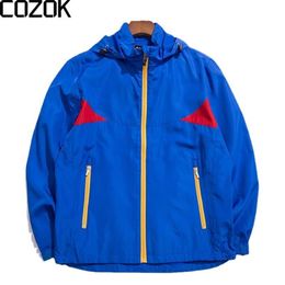 Mens Jackets College Style Windbreaker Men Jacket Spring Patchwork Outdoor Thin Hooded Casual Loose Zipper Colour Block Coat Couple 230726