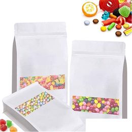 Packing Bags Reusable Stand Up Kraft Paper Coffee Snack Cookie Gifts Storage With Window Food Pouch Drop Delivery Office School Busine Otwfp