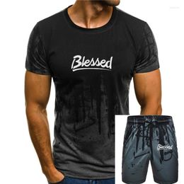 Men's Tracksuits 2023 Fashion Casual Men T Shirt Novelty O-Neck Tops Blessed Black T-Shirt With White Logo Simple