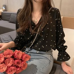 Womens Blouses Shirts Long Sleeve White Women Streetwear Office Blouse Elegant Lady Heart Print Tops Spring Chiffon Shirt Korean Fashion 230726