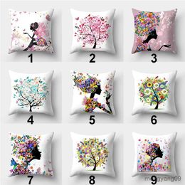 Cushion/Decorative Butterfly Fairy case 45cmX45cm Square Sofa Cover Lucky Tree Cushion cover R230727