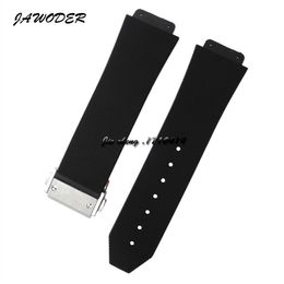 JAWODER Watchband 23mm 26mm Men Stainless Steel Deployment Clasp Black Diving Silicone Rubber Watch Band Strap for HUB Big Bang253U