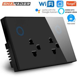 Smart Power Plugs WIFI Smart Tuya US Socket 10A Touch Glass Panel Thailand Double Outlet Voice Remote Control Smartlife APP Alexa Home HKD230727