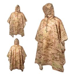 Boxes 3 in 1 Multifunctional Outdoor Camouflage Tactical Waterproof Raincoat Awning From the Rain Motorcycle Rain Poncho Picnic Mat