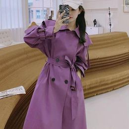 Women's Trench Coats Fashion Purple Coat Spring Autumn Suit Collar Double-breasted Long Ladies Overcoat Korean Loose Windbreaker