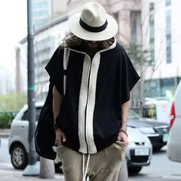 Men's Jackets Japanese Personality Hooded Cardigan Bat Sleeves Men Summer Loose Short Sleeve Sweater Coat Splicing LGBT Unisex Jacket Hoodie 230726